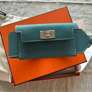 BNIB Hermes Kelly Pocket Bag strap New Bleu Jean Palladium hardware